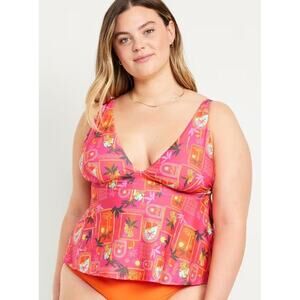 Old Navy V-Neck Swing Tankini Top Women's Size XXL Wild Pink Cheetah New with Ta